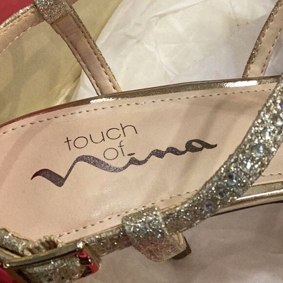 Touch of Nina Vionna Metallic Gold Sparkle Party Sandal Heels 8.5 - Picture 13 of 15